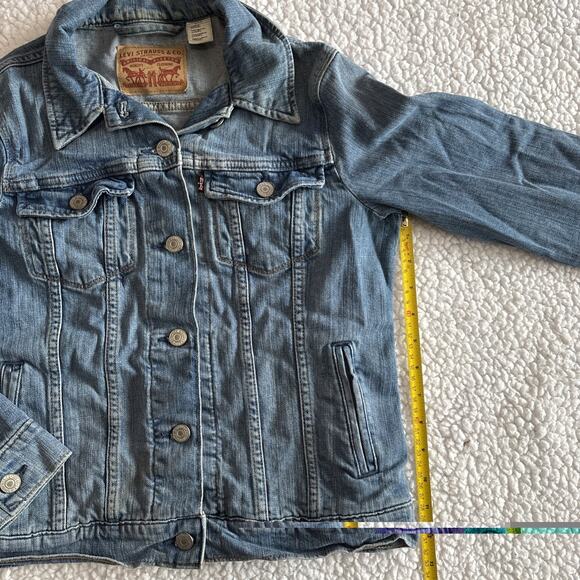 Levis Jean Jacket Women Medium Blue Trucker Biker Western Denim Button Up Top - Picture 6 of 13